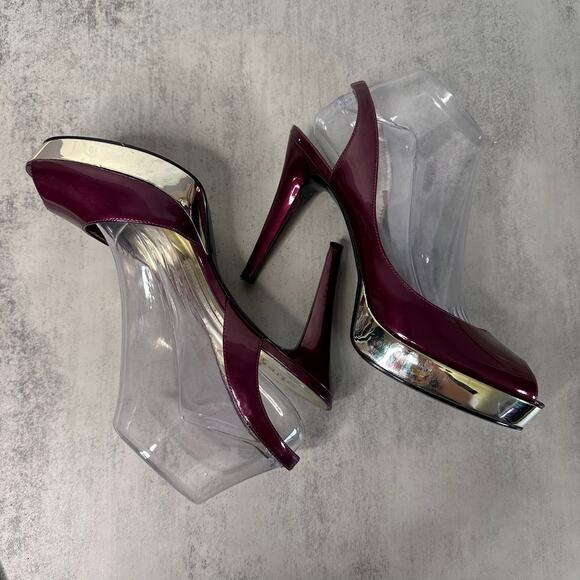 Guess by Marciano Heels WMNS Maroon & Gold US Sz 8.5M Pumps Office Party Glossy - Picture 5 of 11
